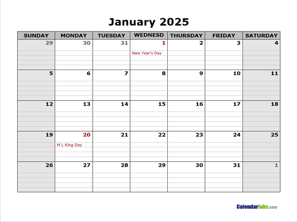 2025 Calendar By Month