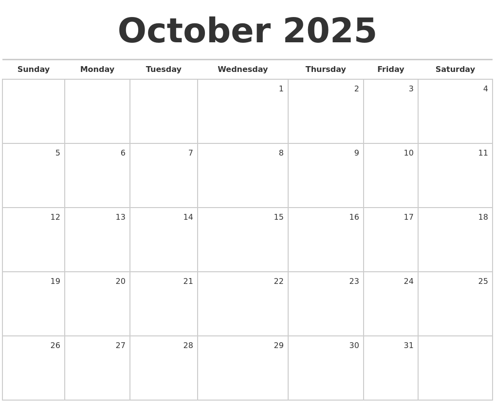 October 2025 Calendar Blank