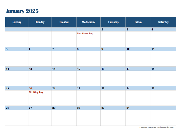 2025 OneNote Calendar Template Free Printable Templates