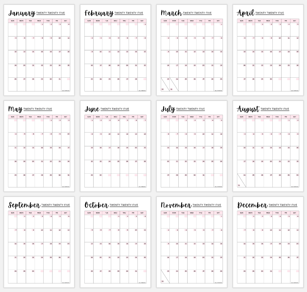 2025 Pink Calendar Printable Cute Free JellyMemos