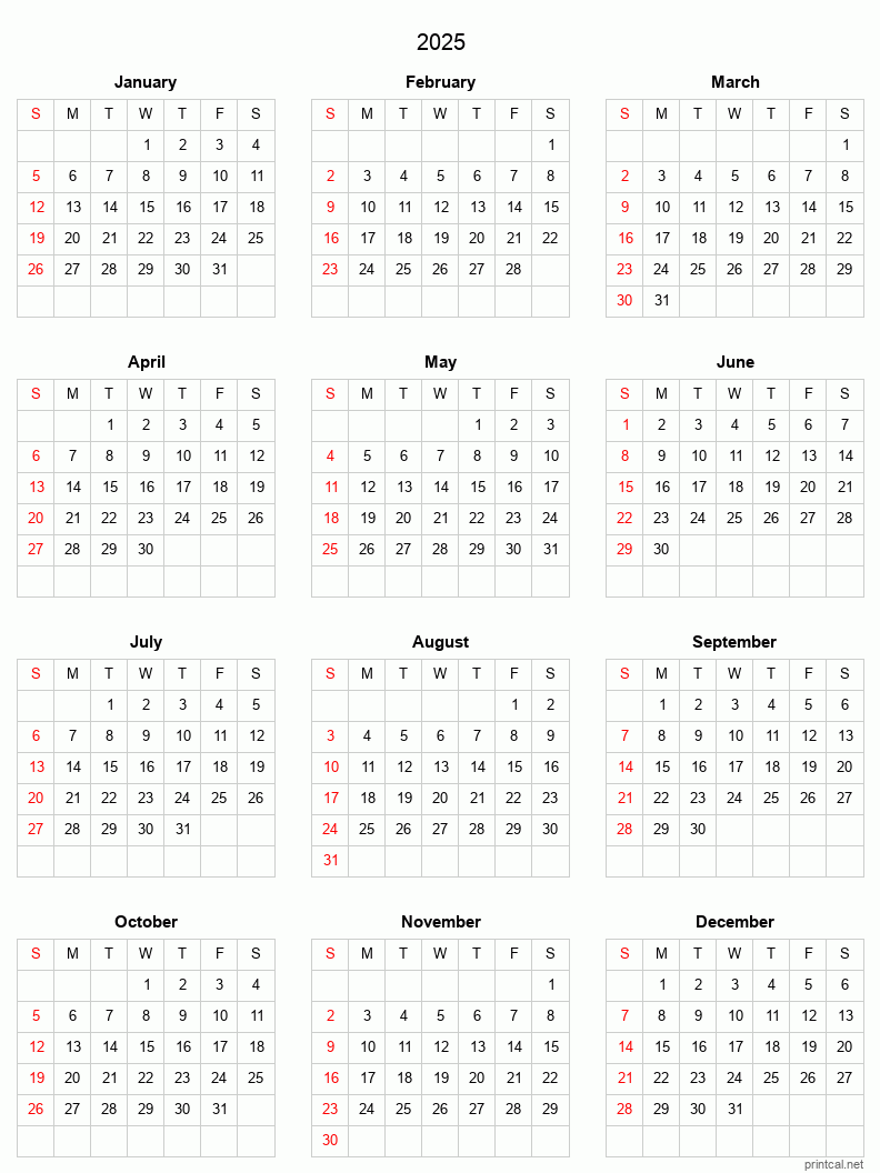 2025 Printable Calendar A4 Size Maya Lara