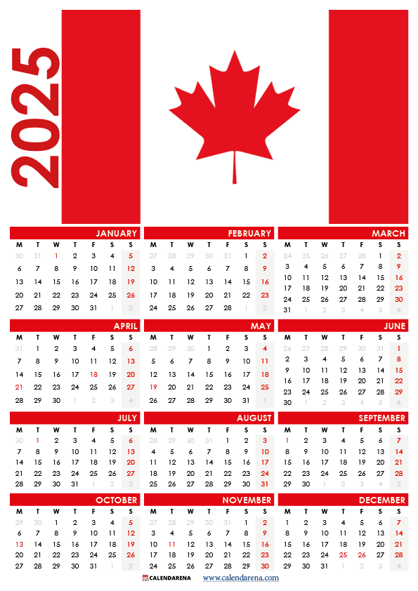 2025 Printable Calendar Canada 2025 Julien Kagiso