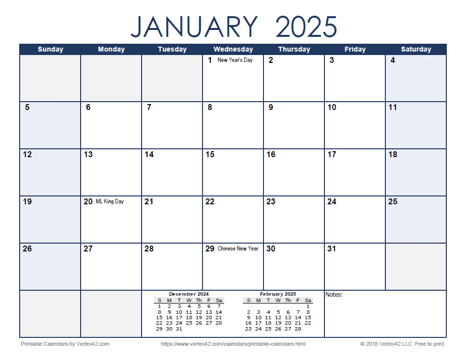 2025 Calendar Printable Vertex