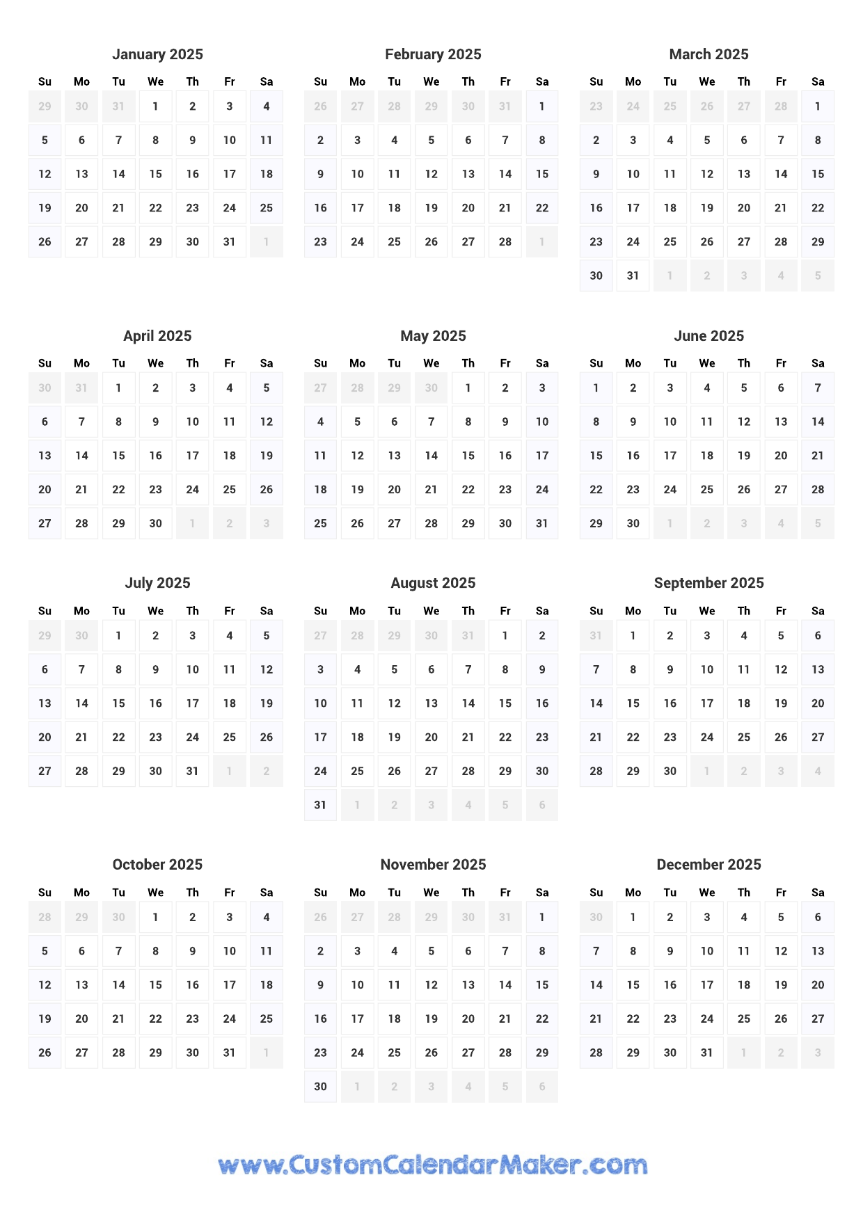 2025 Printable Calendar Free Template 2025 Schedule Images References 