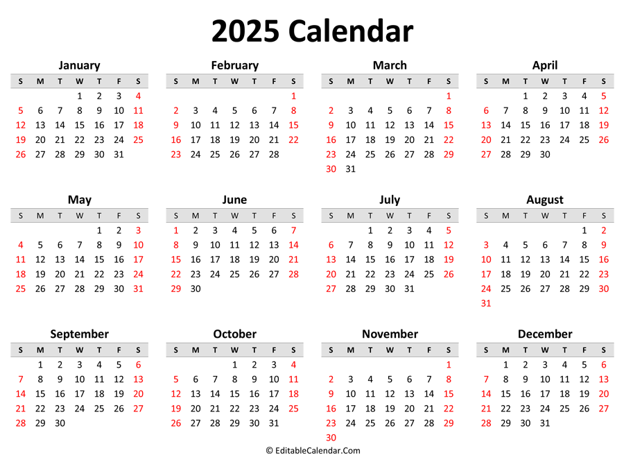 2025 Printable Calendar With Holidays Landscape Free Jodie Johnston