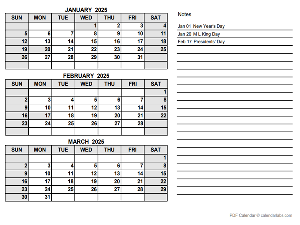 2025 Printable Calendar With Notes Free Printable Templates