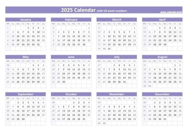 2025 Printable Calendar With Week Numbers And Holidays