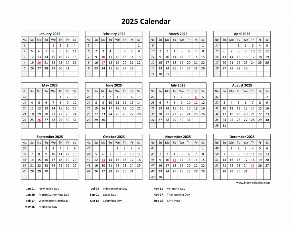 2025 Printable Calendars Free With Holidays Pdf Download Allyce Carolyn