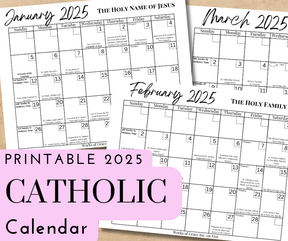 2025 Printable Catholic Monthly Calendar Liturgical Calendar With Feast 