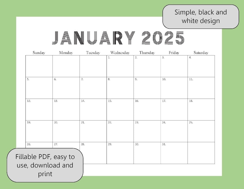Editable Calendar For 2025