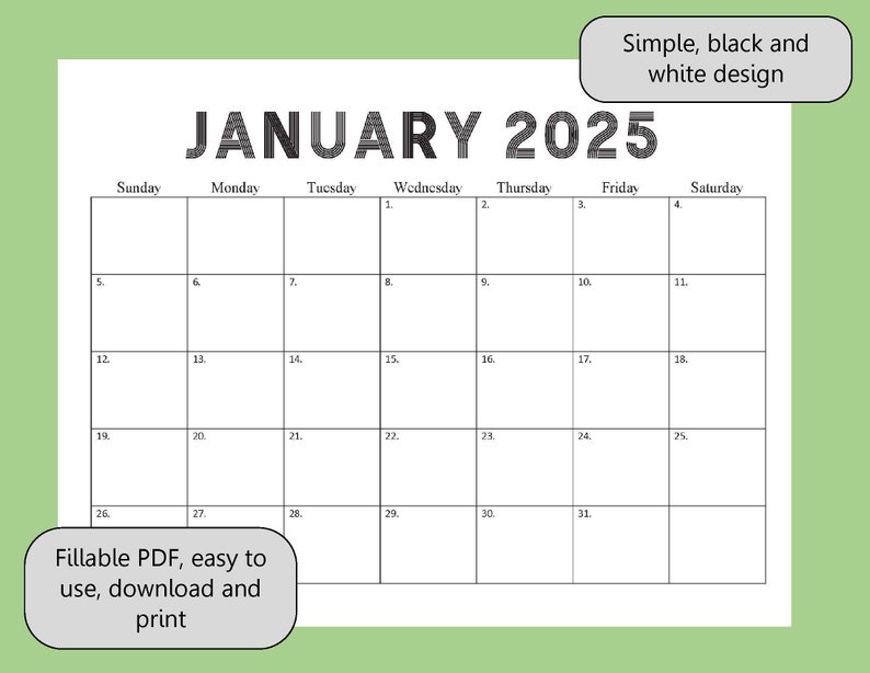 Blank Calendar Template 2025 Editable