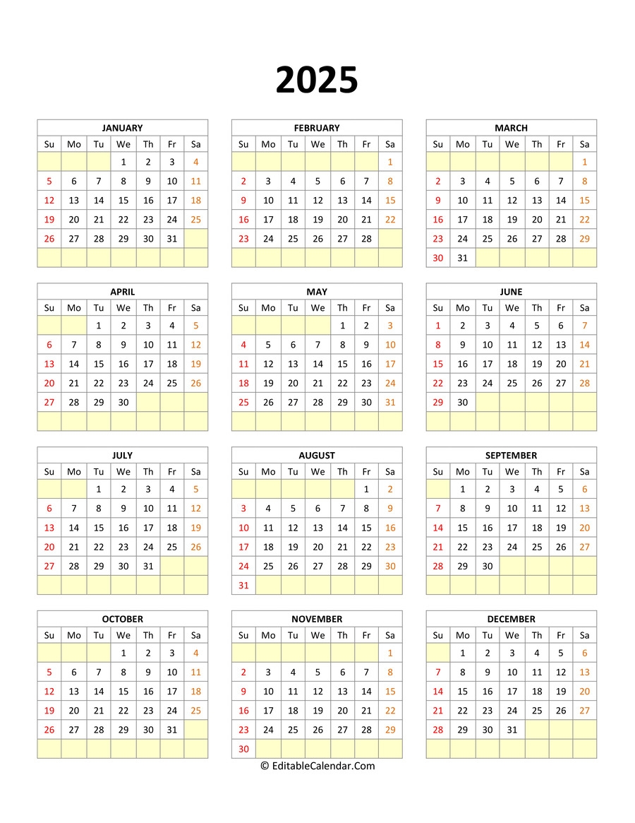 2025 Printable Editable Calendar Phoenix Rose