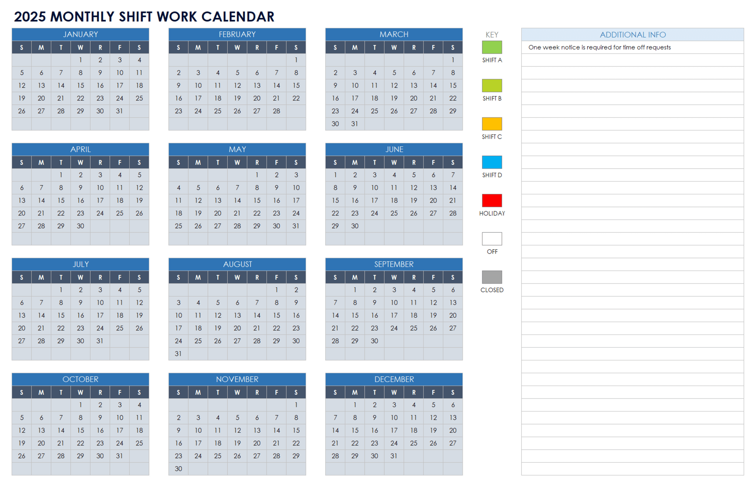 2025 Shift Calendar Printable Printable Calendars