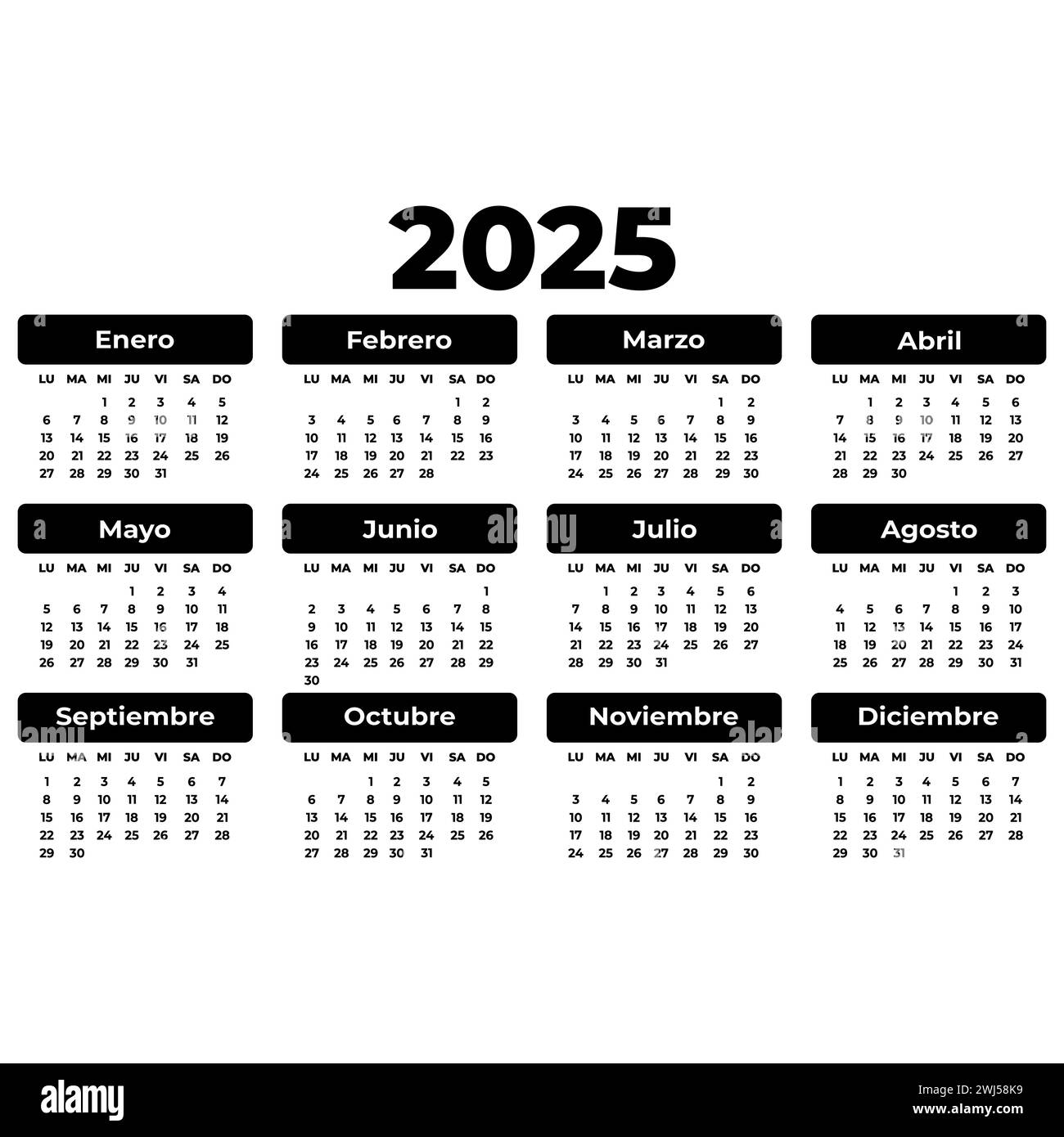 2025 Spanish Calendar Template Luna Sage