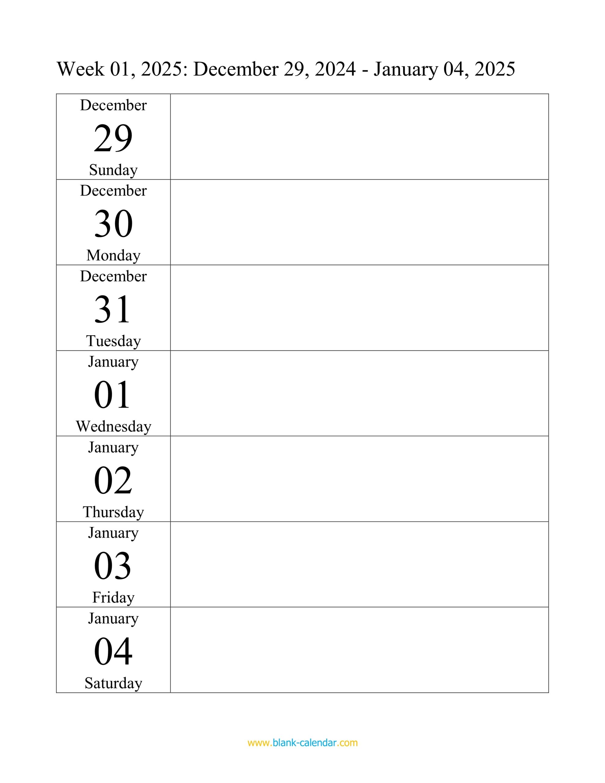 2025 Weekly Calendar Template Pdf Doc Myrtle E Hacker