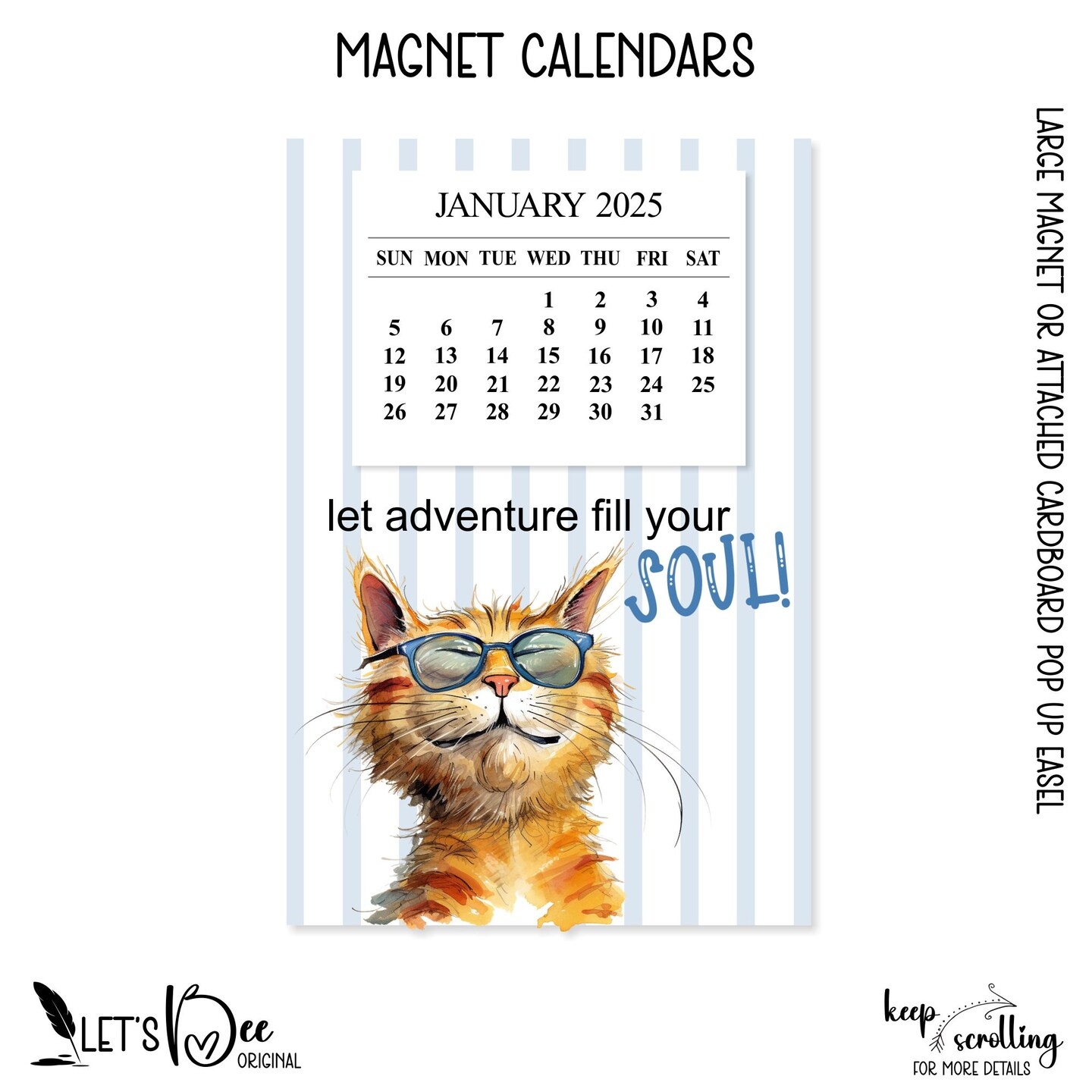 2025 Whimsical Kitty Magnet Calendar 2025 Motivational Refrigerator