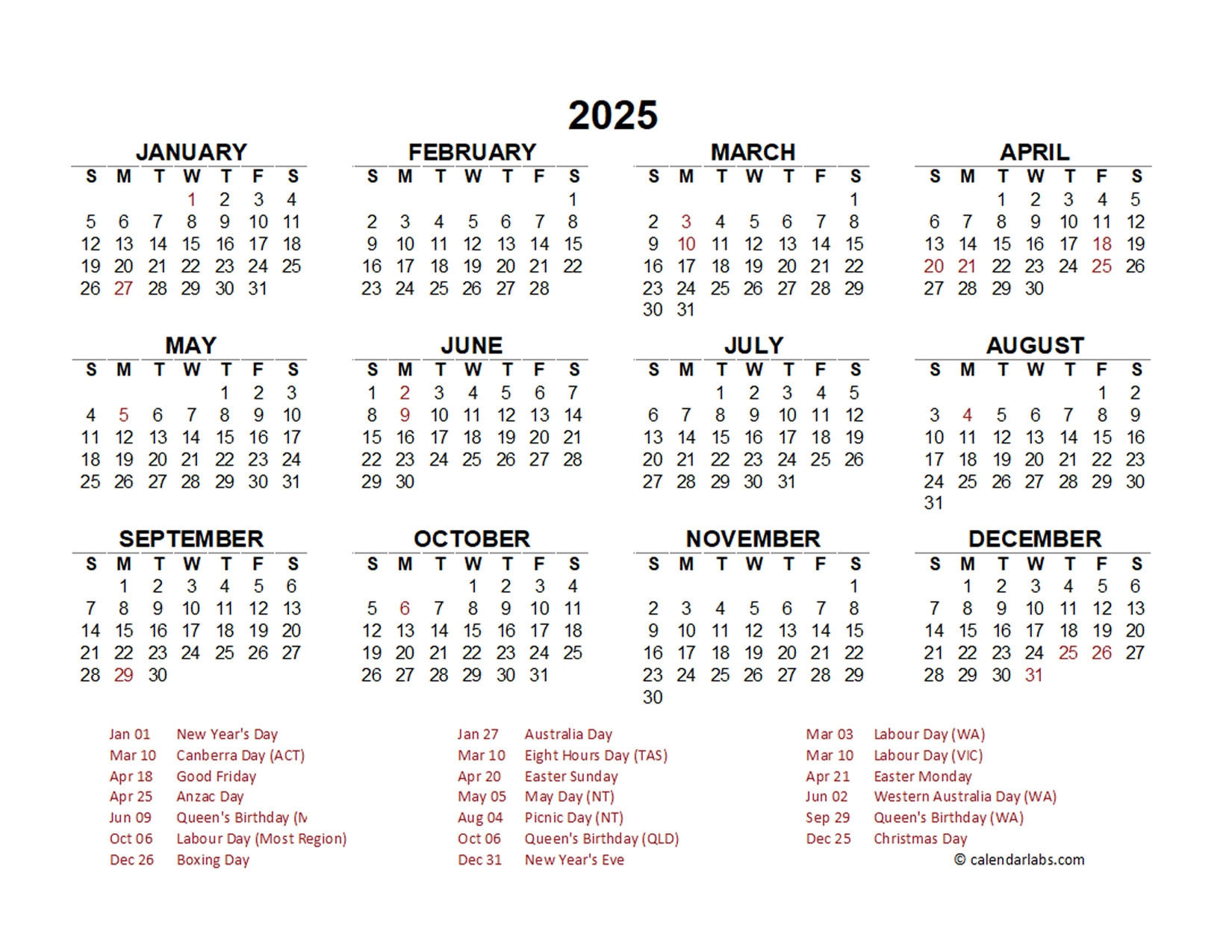 2025 Year At A Glance Calendar Template Eldon L Lewis
