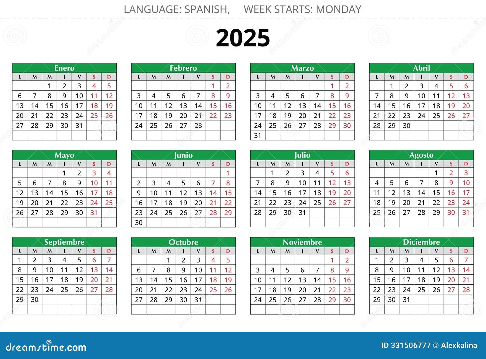 2025 Calendar Printable Spanish