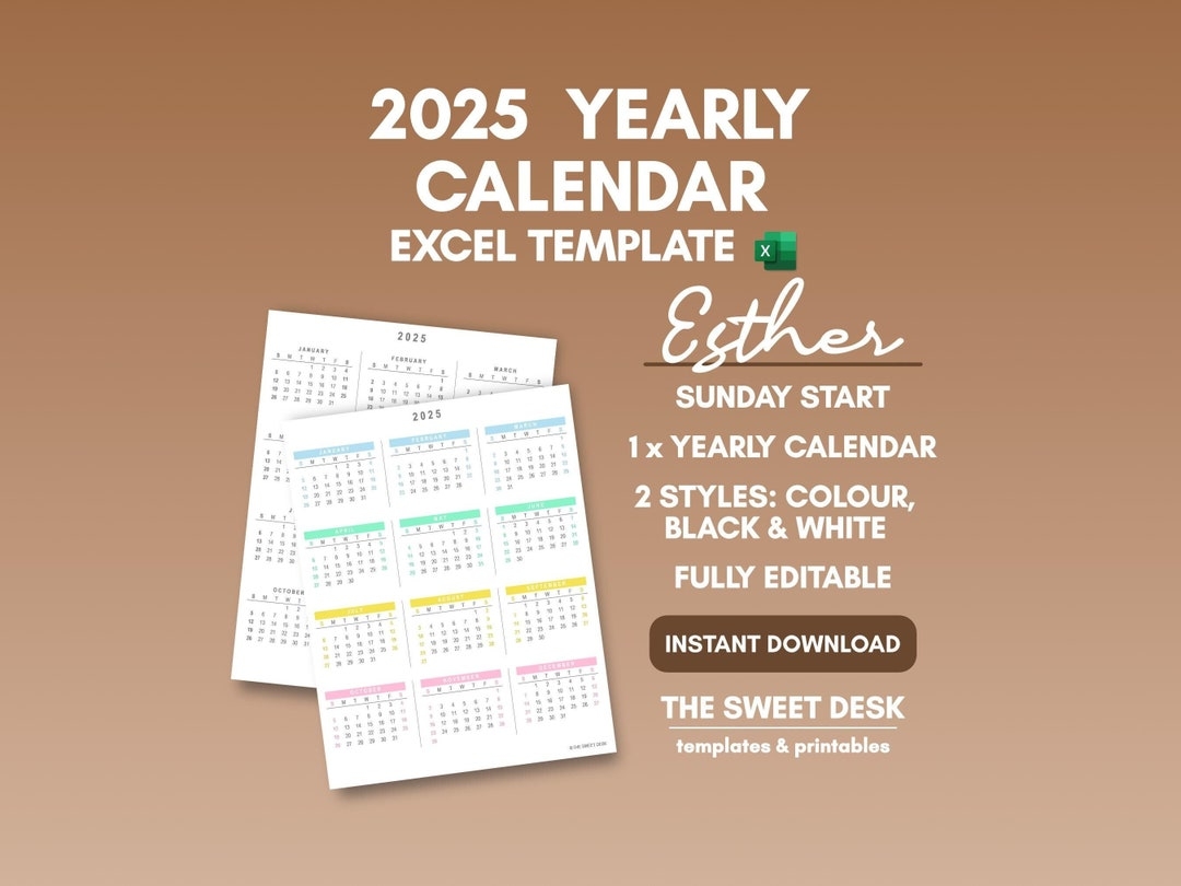 2025 Yearly Calendar Printable Excel