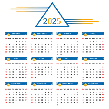 2025 Yearly Calendar With Blue And Yellow Vector Calendar 2025 