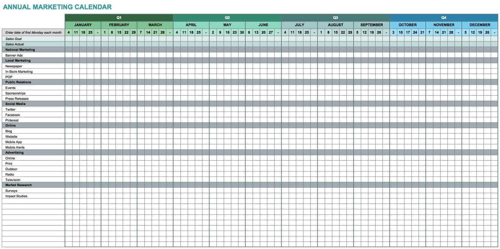 52 Week Calendar 2025 Excel