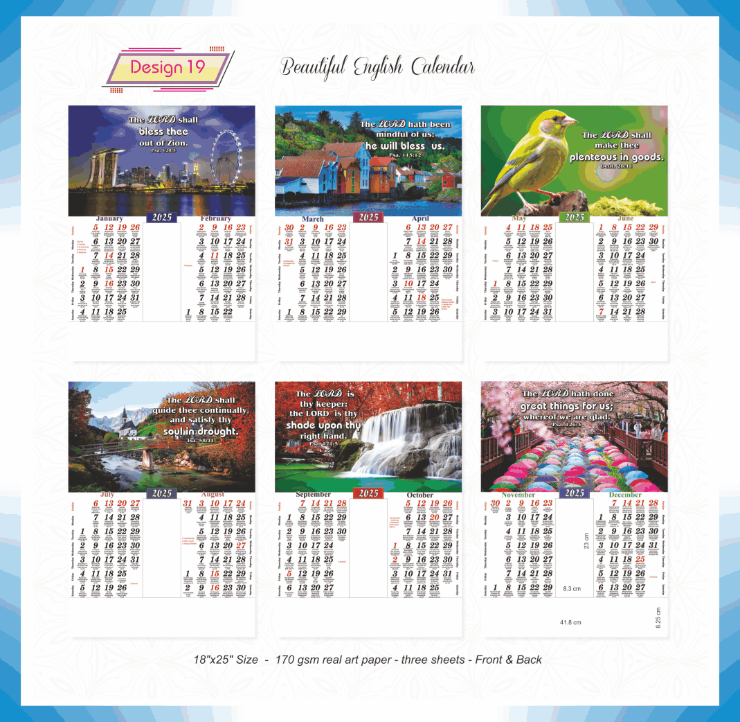 AC19 18x25 English F B 3 Sheeter All Churches Christian Calendar Bible Verse Printing 2025 Vivid Print India Get Your Jazzy Imagination Printing Online