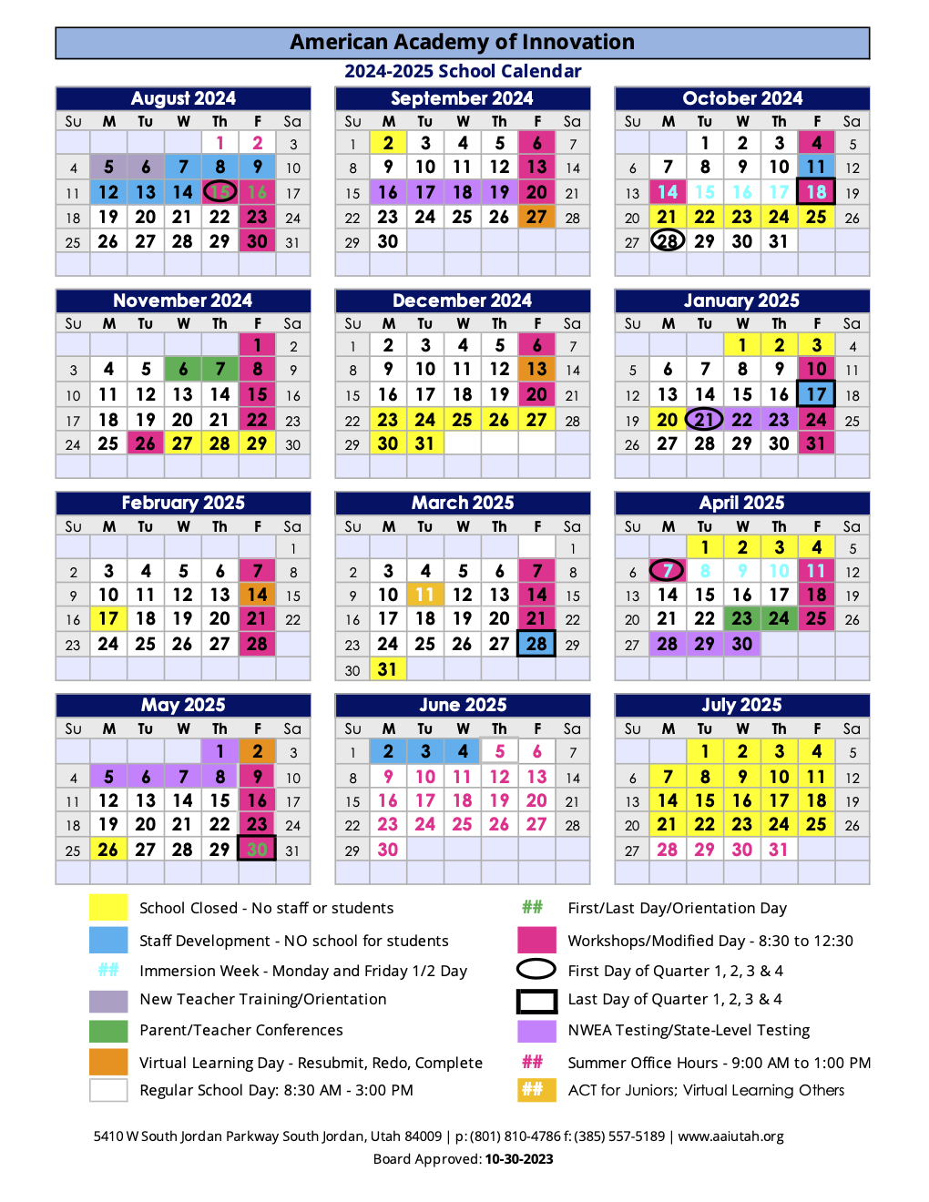 2025 School Events Calendar