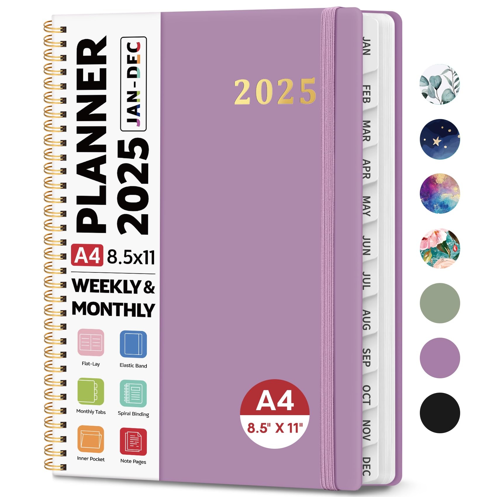 Amazon 2025 Planner 8 5 X 11 Weekly And Monthly Calendar Planner Book January 2025 December 2025 Large HardCover Planner 2025 With Monthly Tabs Notes Pages Spiral Bound Inner Pocket A4 Purple Office Products