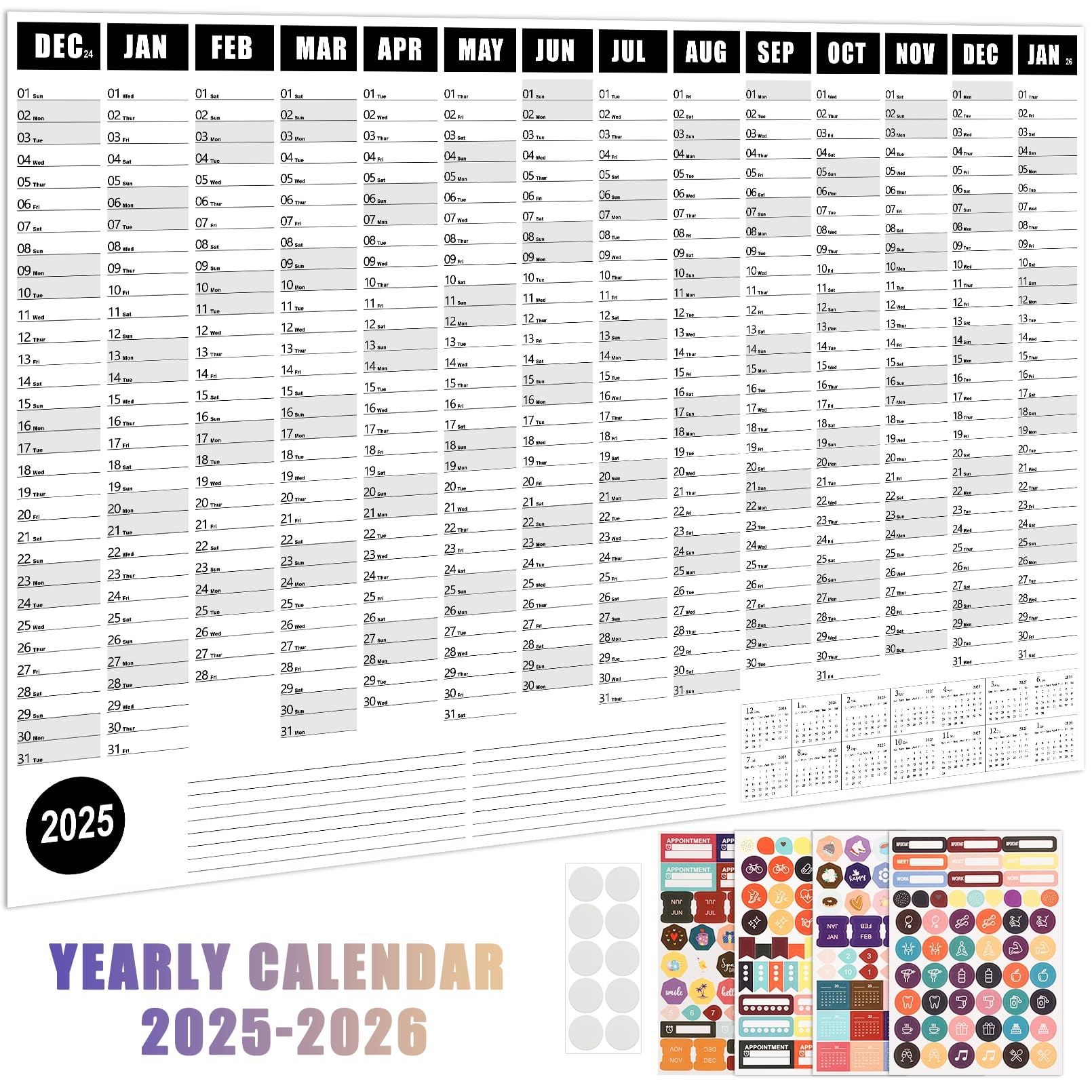 Amazon 2025 Wall Calendars 2025 365 Day Poster Calendar 2025 Yearly Planner Schedule Calendar For Home Office School Projects RL Black 2025 Office Products