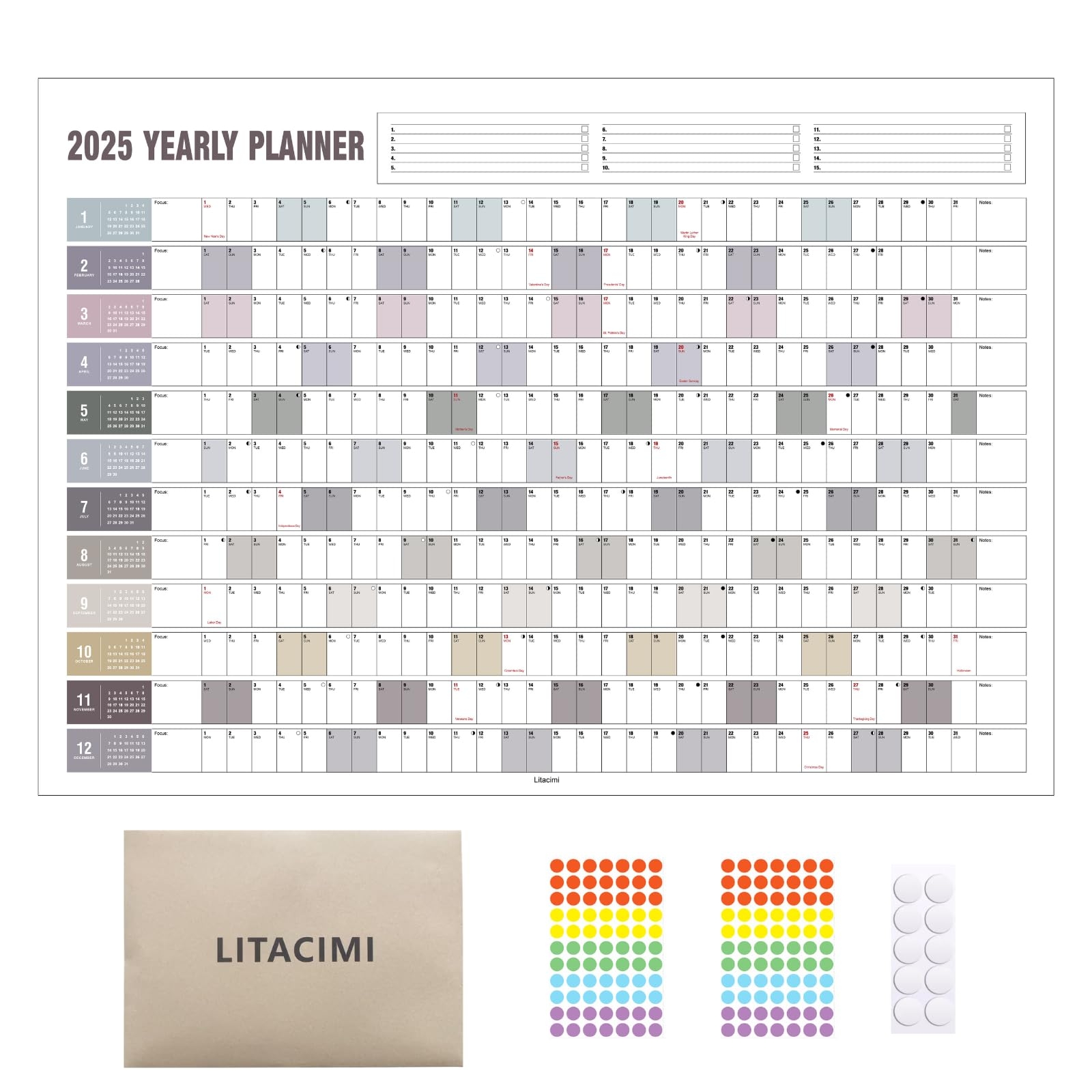 Amazon 2025 Yearly Wall Calendar With Holidays Full Year Calendar One Page Annual Year Wall Calendar With Stickers Horizontal 24 X 33 Open Paper Folded Office Products
