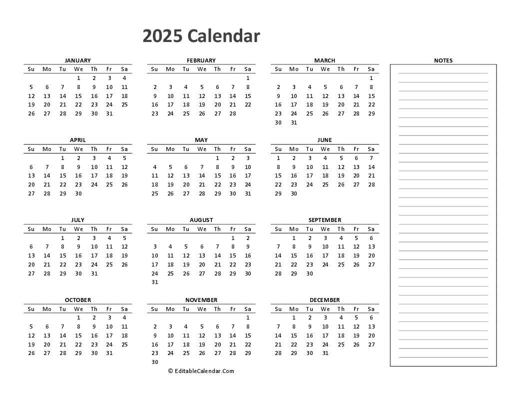 Annual Calendar 2025 Printable Free Mary M Watkins