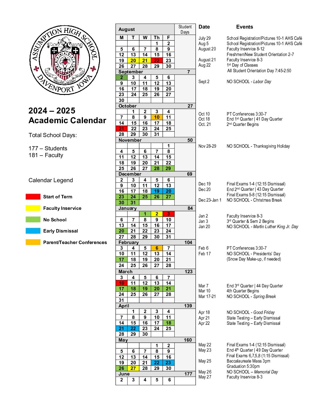 Assumption High School Academic Calendar 2024 2025 Assumption High School