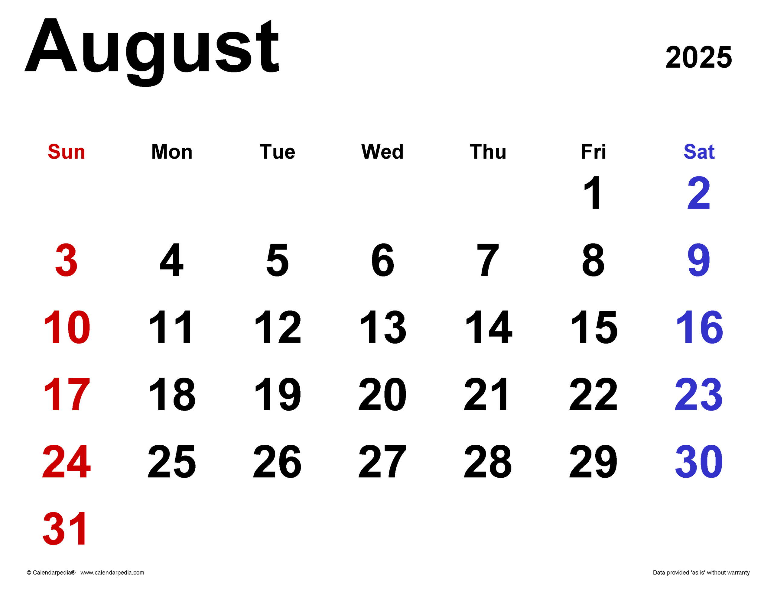 2025 Calendar August Month With Holidays