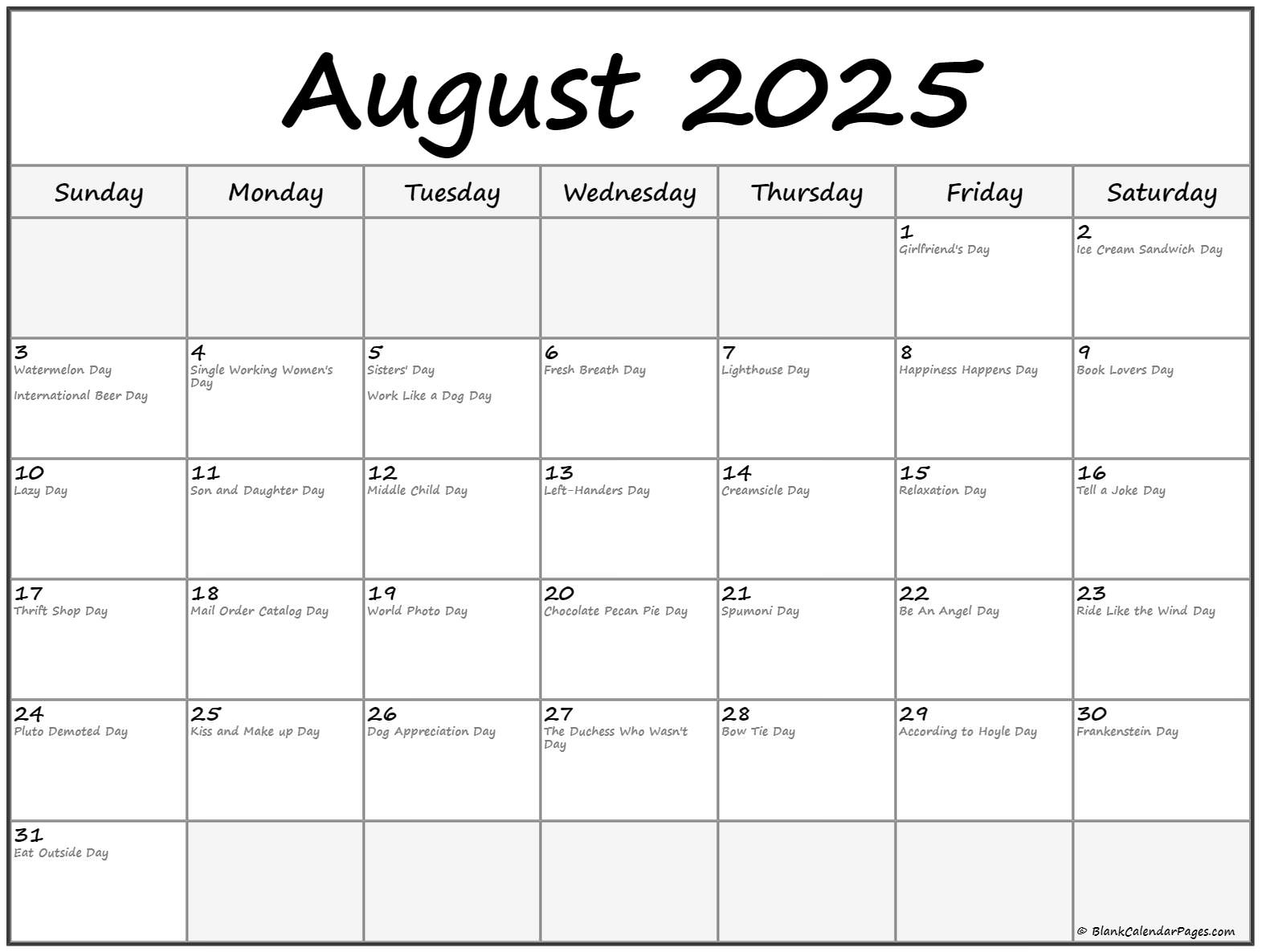 August 2025 Calendar With Days Amalie E Bang