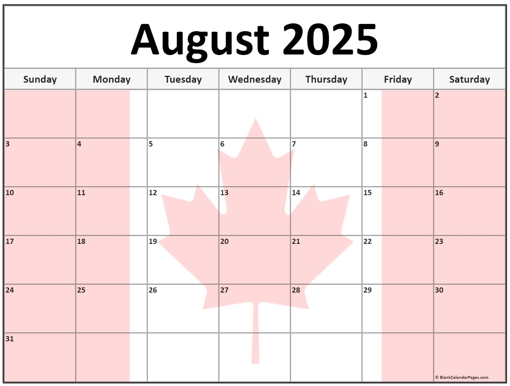 August 2025 Calendar With Holidays Canada Gabriella Cowie