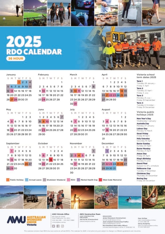 AWU VICTORIA RDO Calendars 2025 The Australian Workers 39 Union The