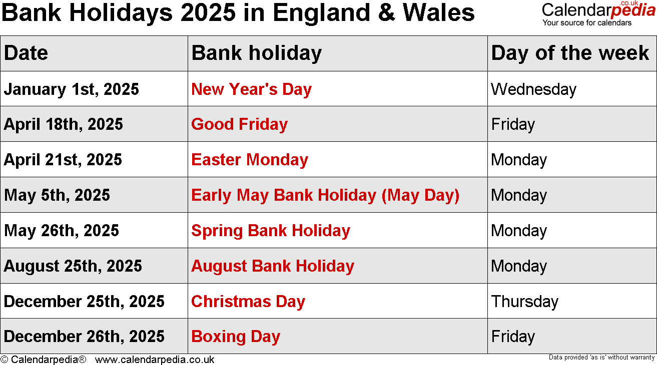 Bank Holidays Uk 2025 Uk Matthew J Stanley