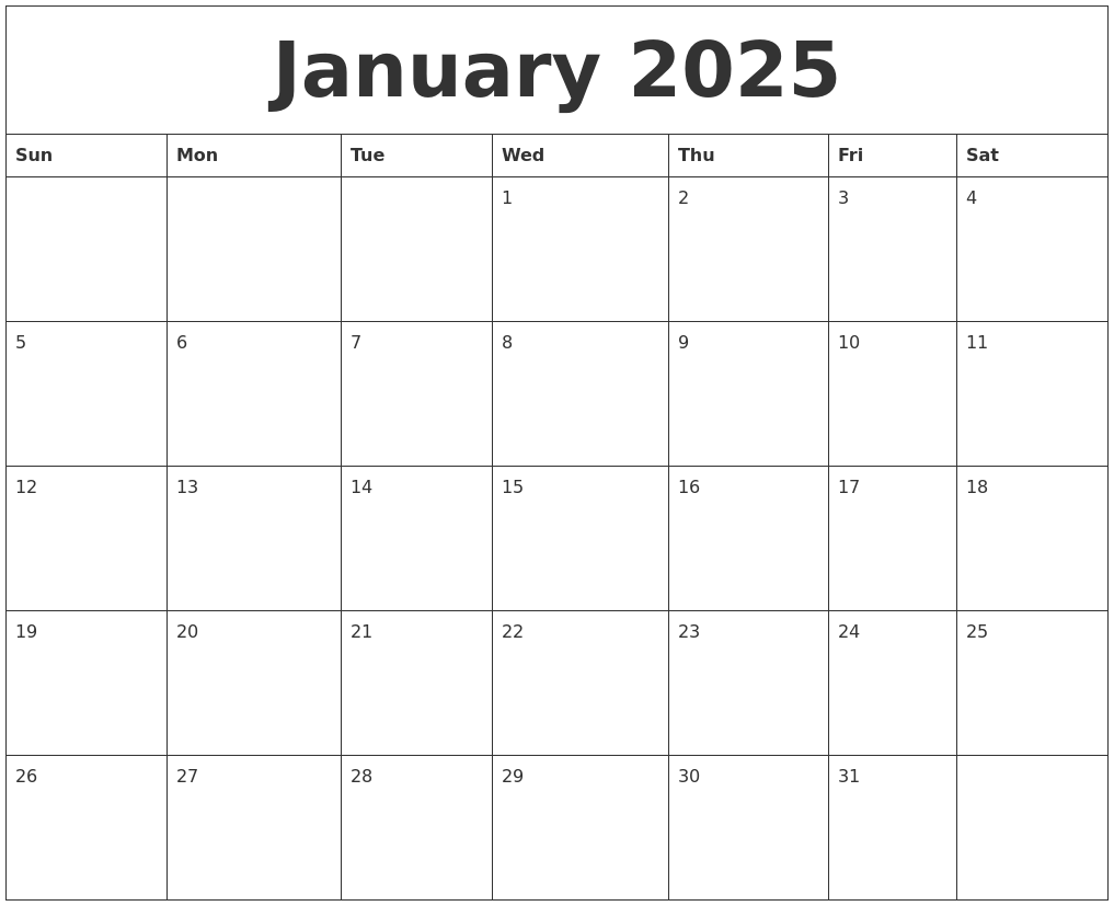 Blank Calendar Of 2025