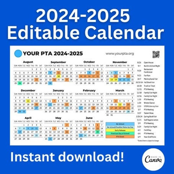 Blank School Calendar 2025