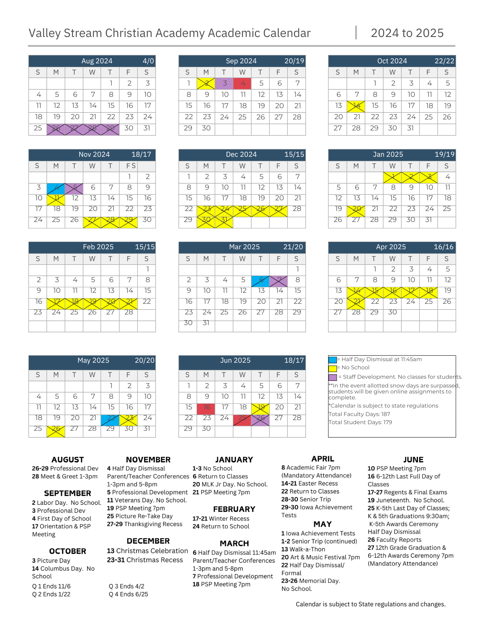 Calendar 2024 2025 Valley Stream Christian Academy
