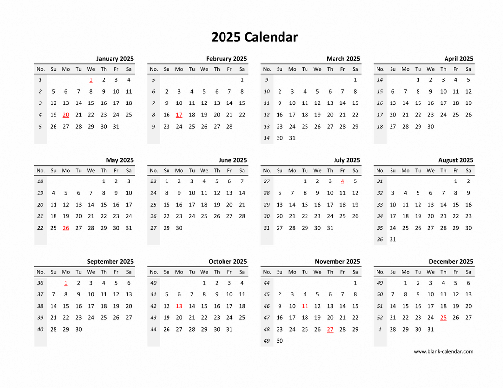 2025 Calendar Blank Free Download