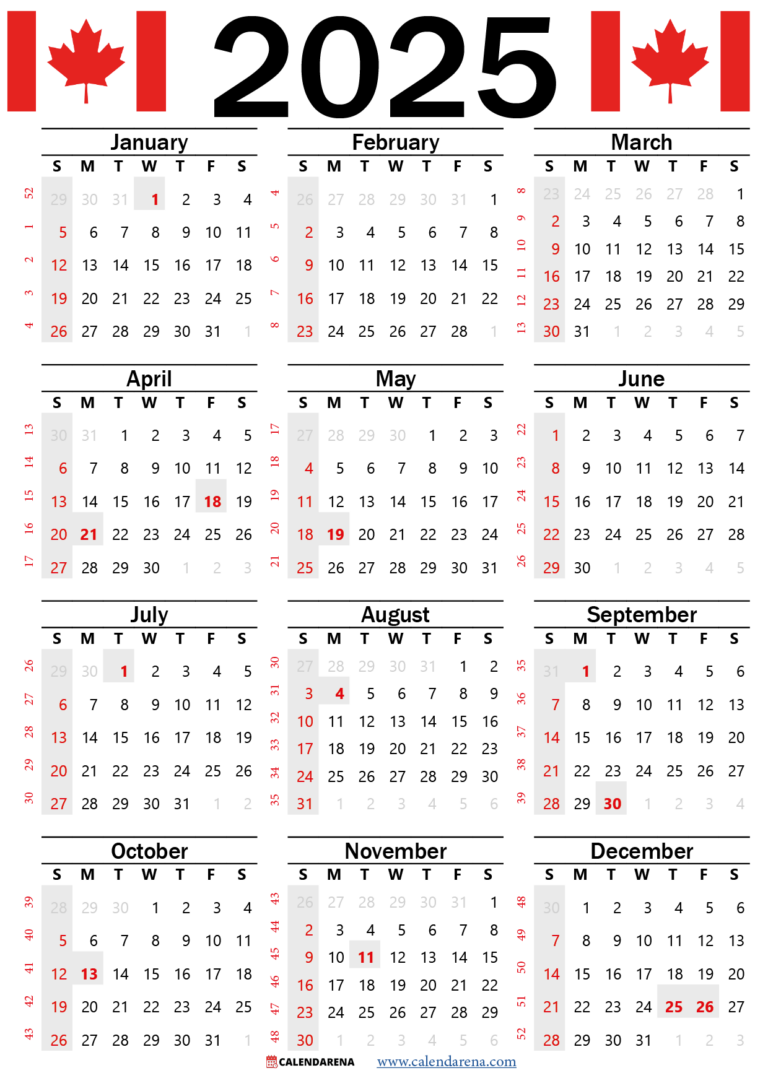 Calendar 2025 Canada Printable Free Pdf Download Andreas R Rasmussen