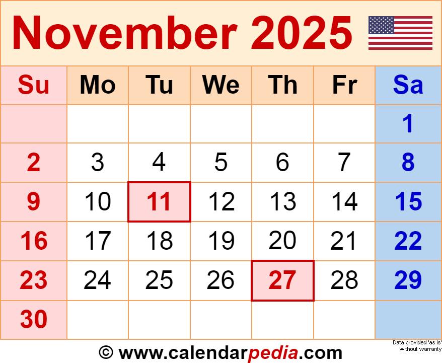 Calendar 2025 November Month Printable 2025 Douglas D Colletti
