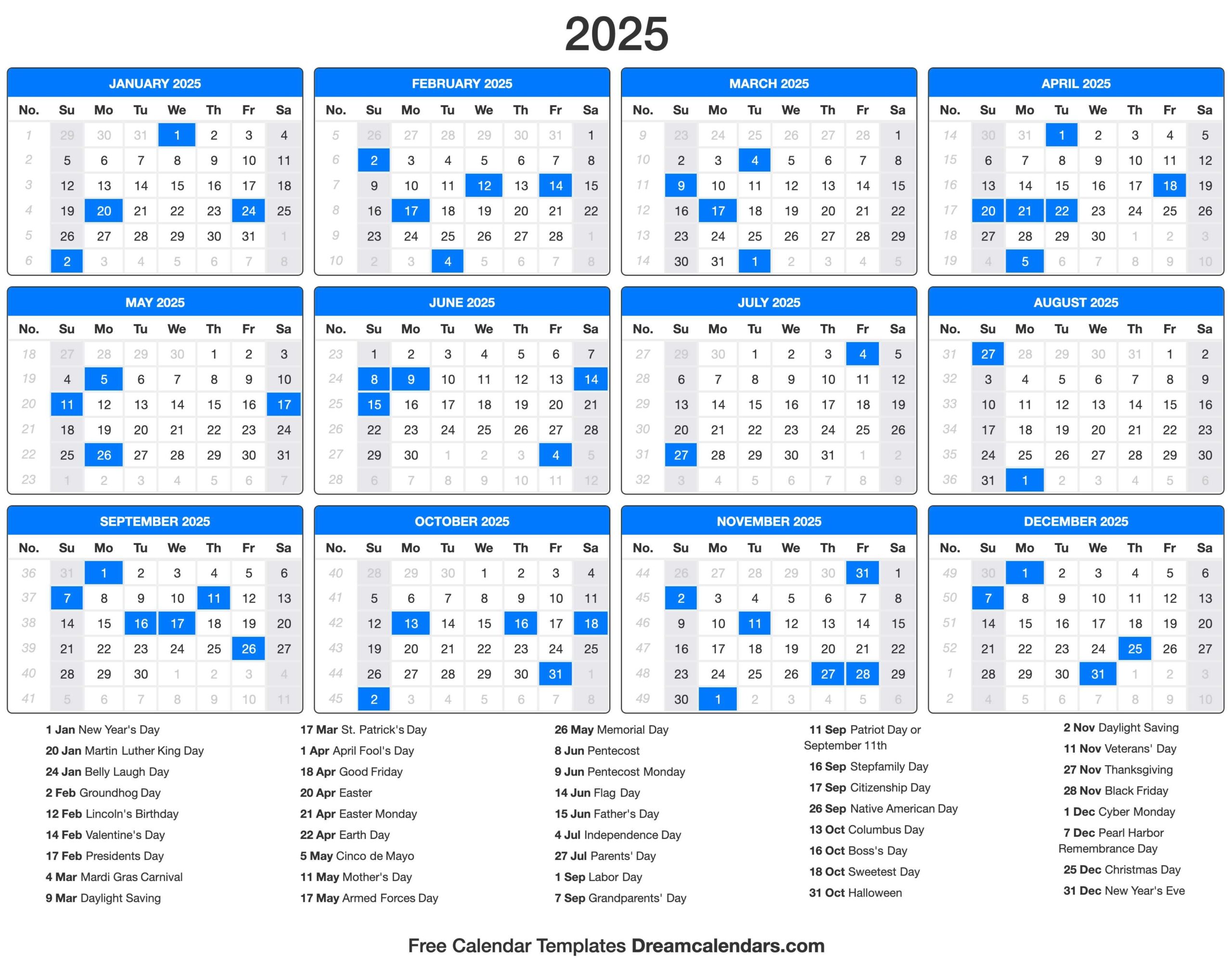 Calendar For 2025 Printable With Holidays Debi Mollie