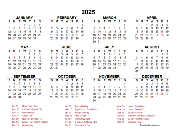 Calendar For Year 2025 Australia Printable Christina O Thygesen