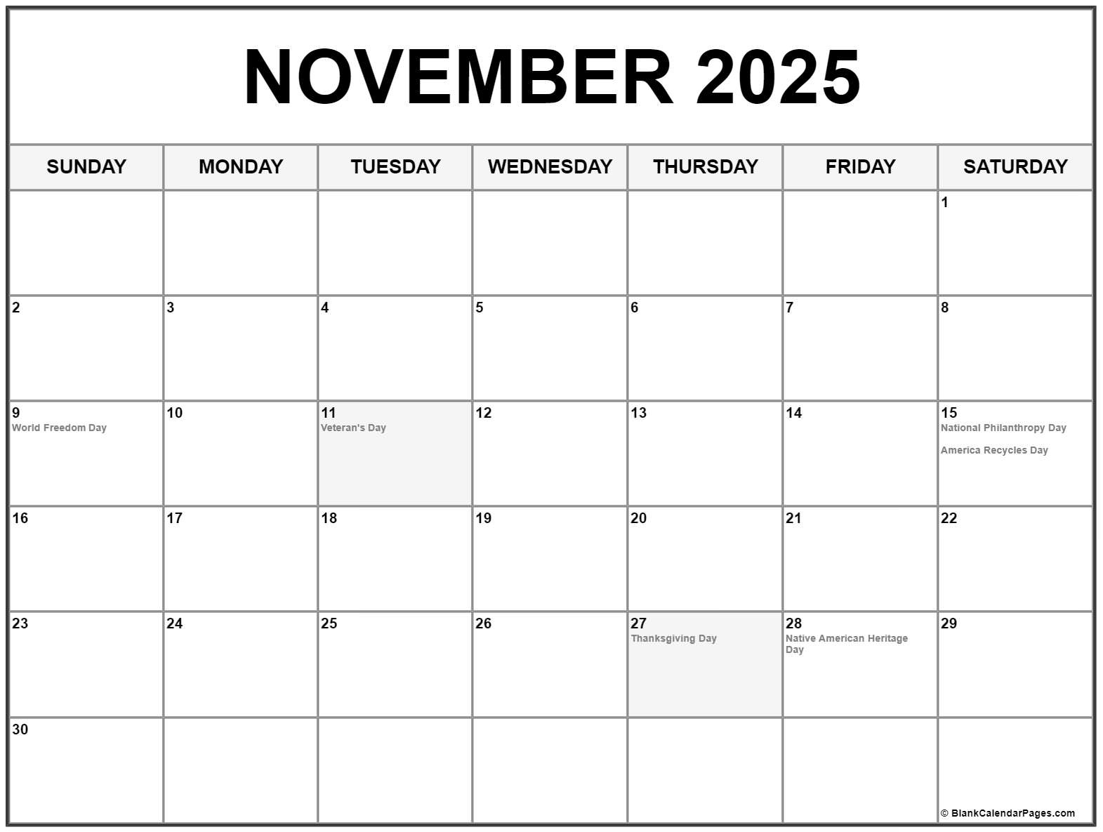 Calendar November 2025 Holidays Tania Zorine