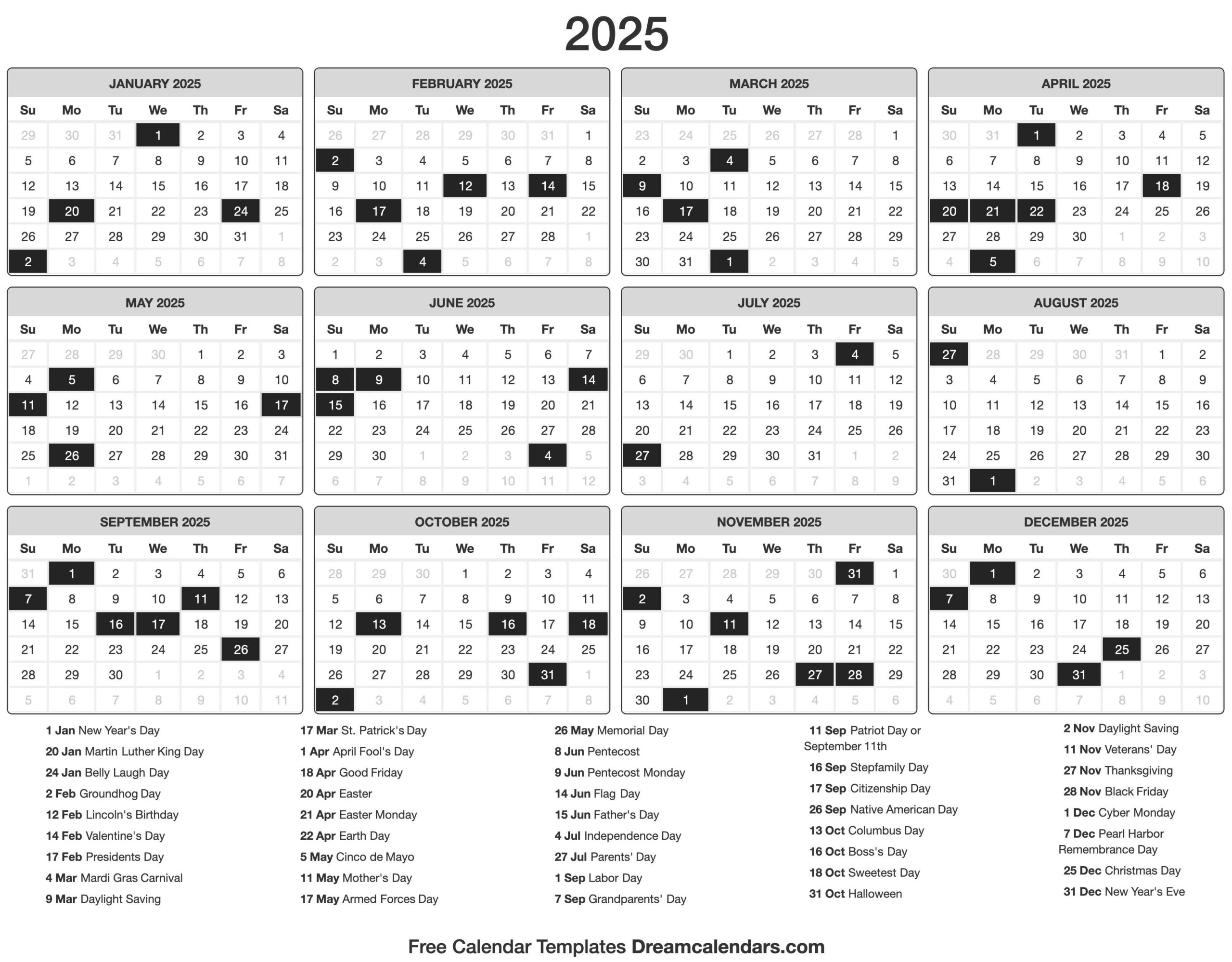 Calendar Of Important Dates 2025 Javier Demeijer