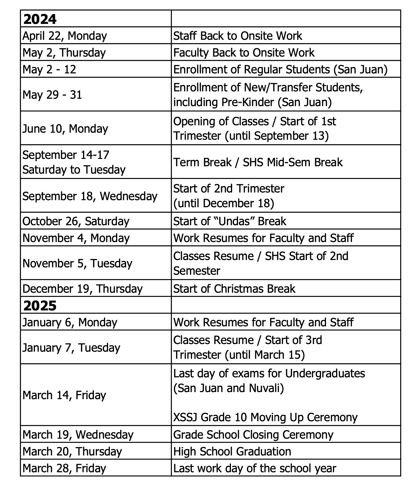 2025 Key Events Calendar