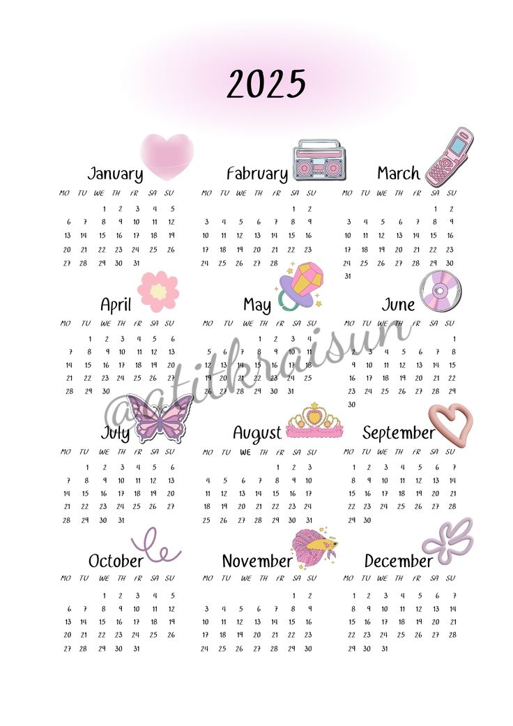 Calendar Year 2025 Pink Theme Etsy