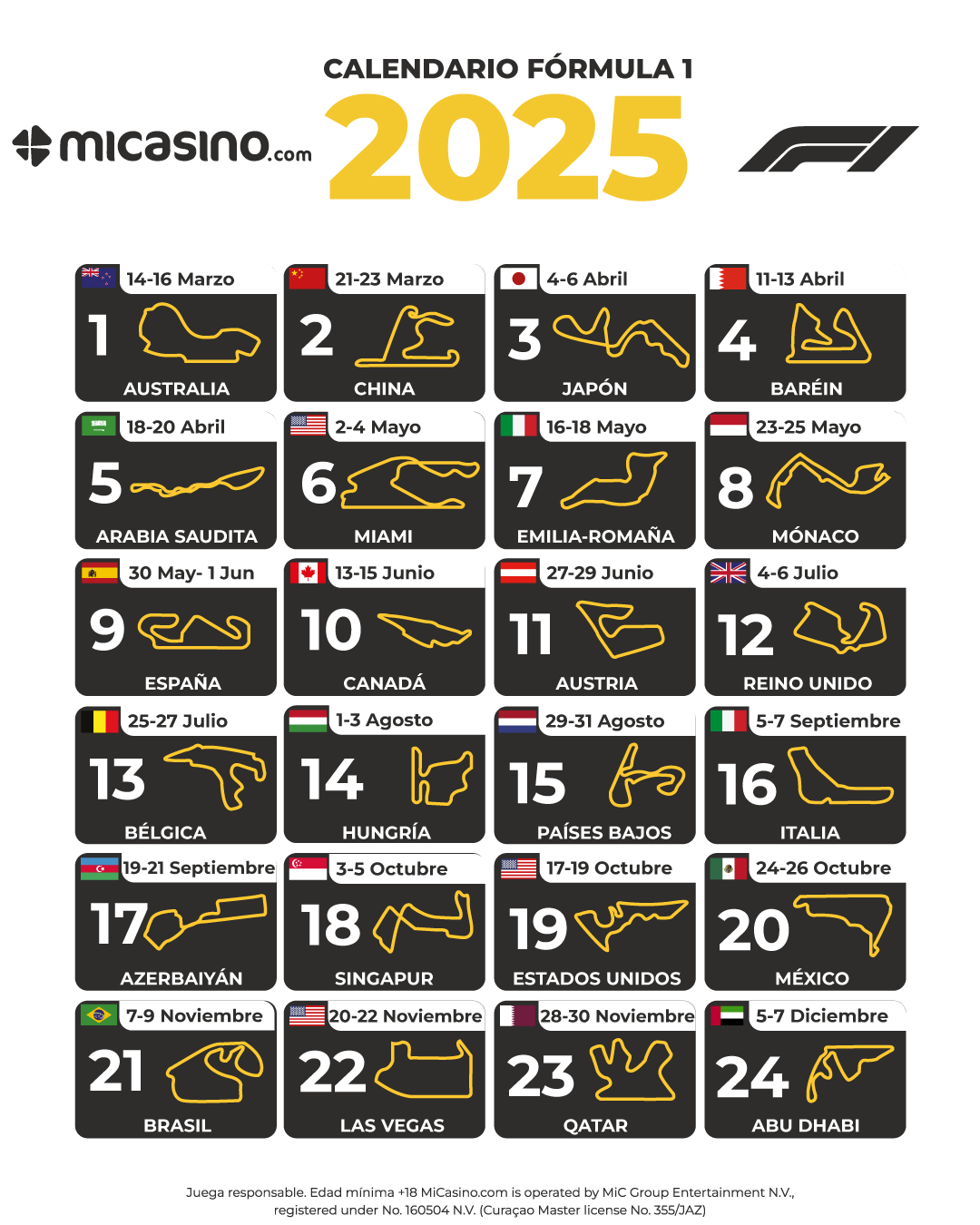 Calendario F1 2025 Fechas Circuitos Y Aniversario 75 